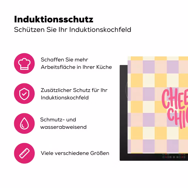 Cheers Chica - Ruitjes - Lila - Geel Inductie beschermer vinyl 3mm middel -zzzzzzz-lf-ups
