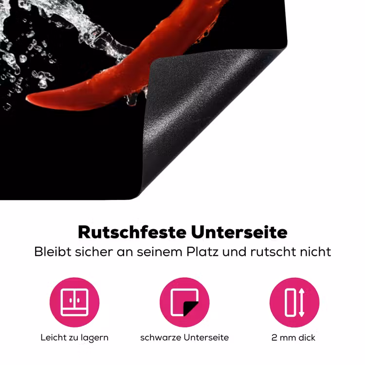 Chilipeper - Stilleven - Water - Zwart - Rood Inductie beschermer vinyl 3mm klein -zzzzzzz-lf-onderkant