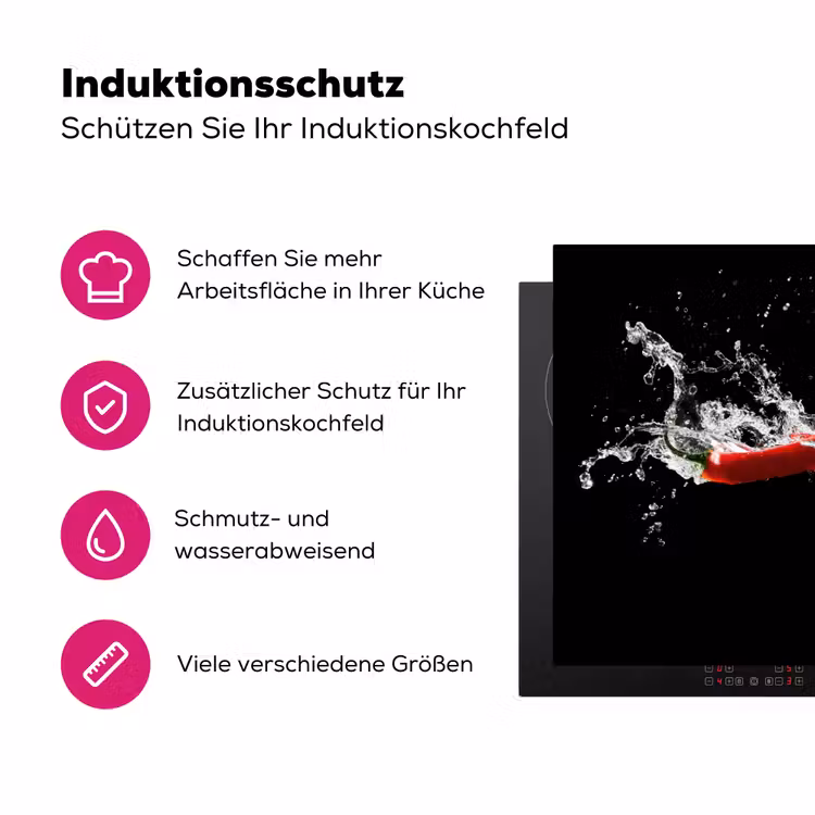 Chilipeper - Stilleven - Water - Zwart - Rood Inductie beschermer vinyl 3mm klein -zzzzzzz-lf-ups