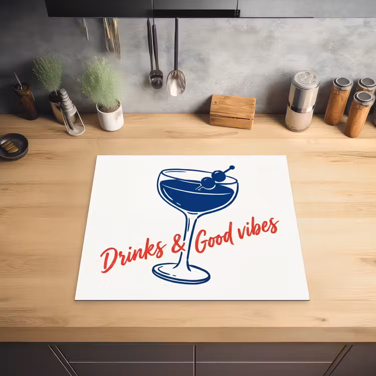 Cocktail - Glas - Illustratie - Blauw - Wit Inductie beschermer vinyl 3mm middel -sfeer5
