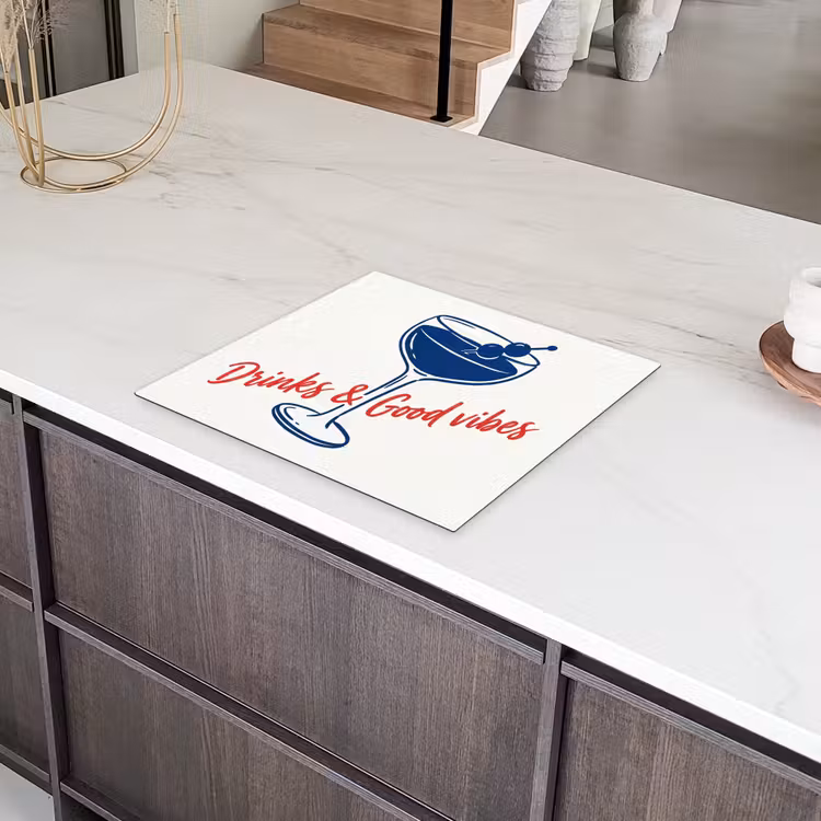 Cocktail - Glas - Illustratie - Blauw - Wit Inductie beschermer vinyl 3mm middel -sfeer8