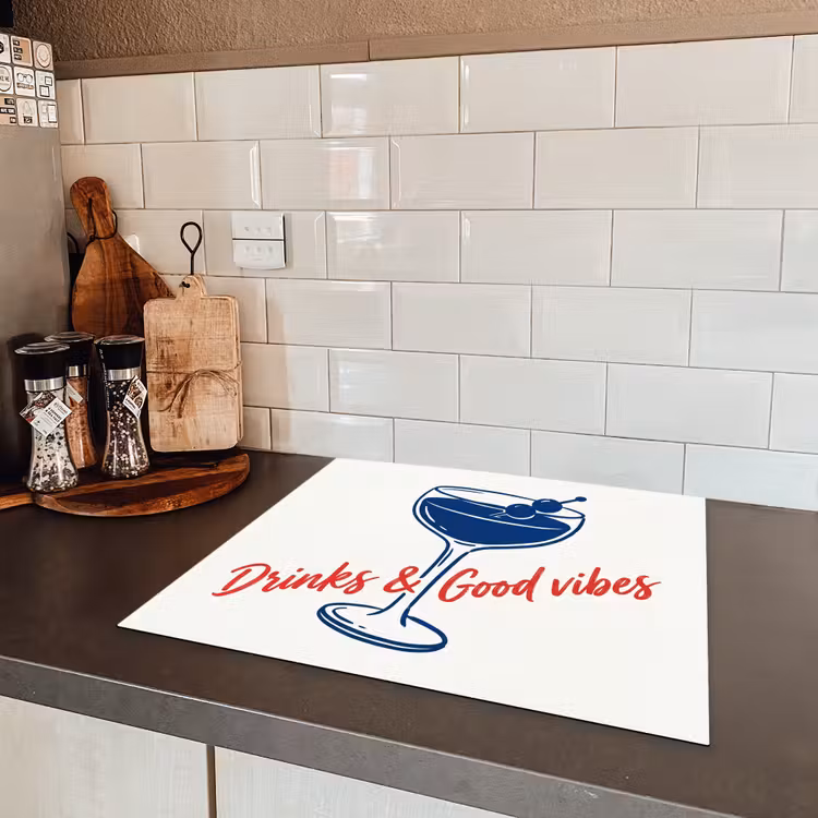 Cocktail - Glas - Illustratie - Blauw - Wit Inductie beschermer vinyl 3mm middel -sfeer3