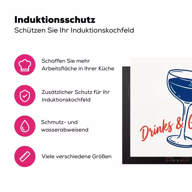 Cocktail - Glas - Illustratie - Blauw - Wit Inductie beschermer vinyl 3mm middel -zzzzzzz-lf-ups