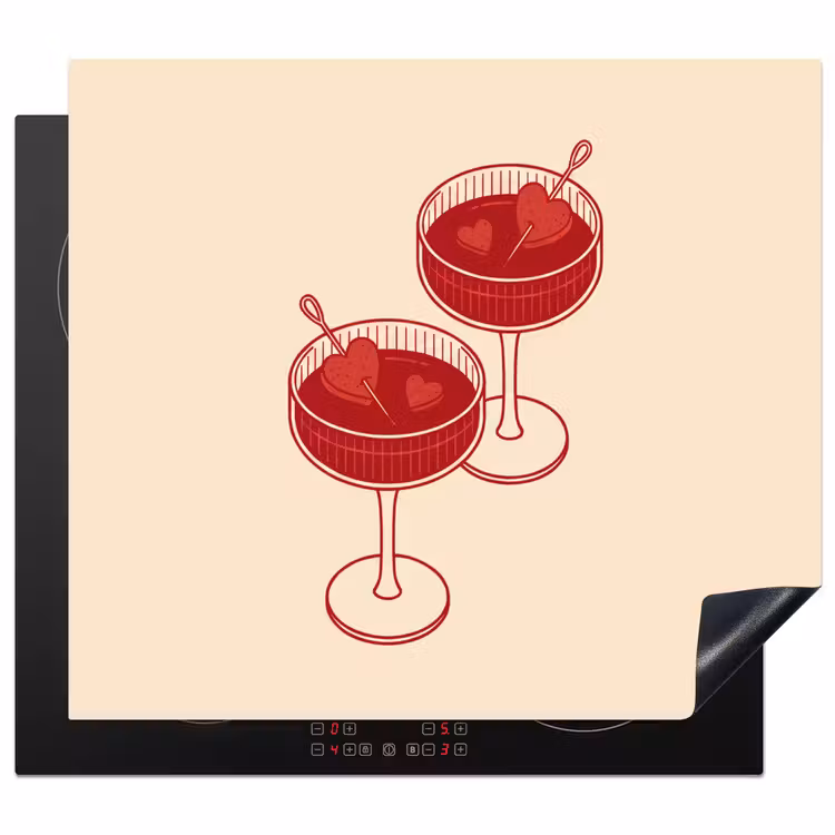 Cocktail - Hartjes - Liefde - Illustratie - Rood Inductie beschermer vinyl 3mm middel -3d