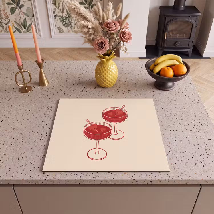 Cocktail - Hartjes - Liefde - Illustratie - Rood Inductie beschermer vinyl 3mm middel -sfeer3