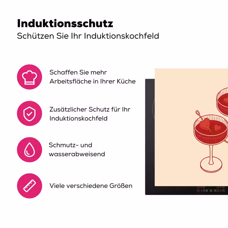 Cocktail - Hartjes - Liefde - Illustratie - Rood Inductie beschermer vinyl 3mm middel -zzzzzzz-lf-ups