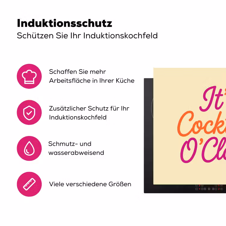 Cocktail O'Clock - Geel - Retro Inductie beschermer vinyl 3mm middel -zzzzzzz-lf-ups