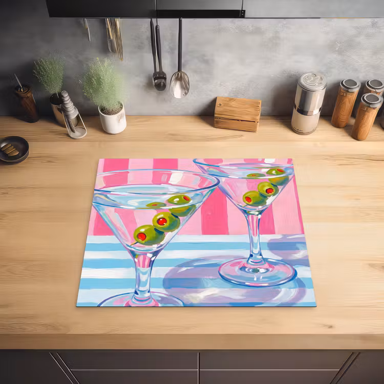 Cocktail - Olijven - Kunst - Modern - Roze Inductie beschermer vinyl 3mm middel -sfeer5