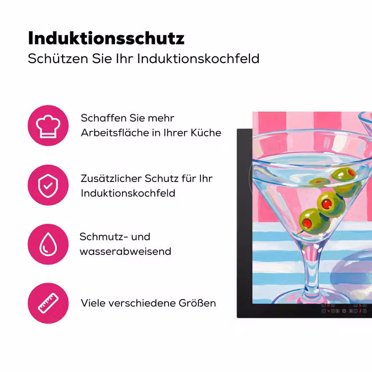 Cocktail - Olijven - Kunst - Modern - Roze Inductie beschermer vinyl 3mm middel -zzzzzzz-lf-ups