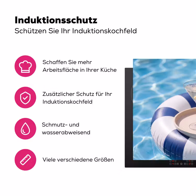 Cocktail - Zwembad - Zomer - Blauw Inductie beschermer vinyl 3mm middel -zzzzzzz-lf-ups
