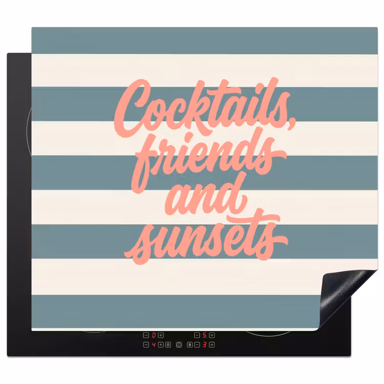 Cocktails - Strepen - Blauw - Koraal Inductie beschermer vinyl 3mm middel -3d