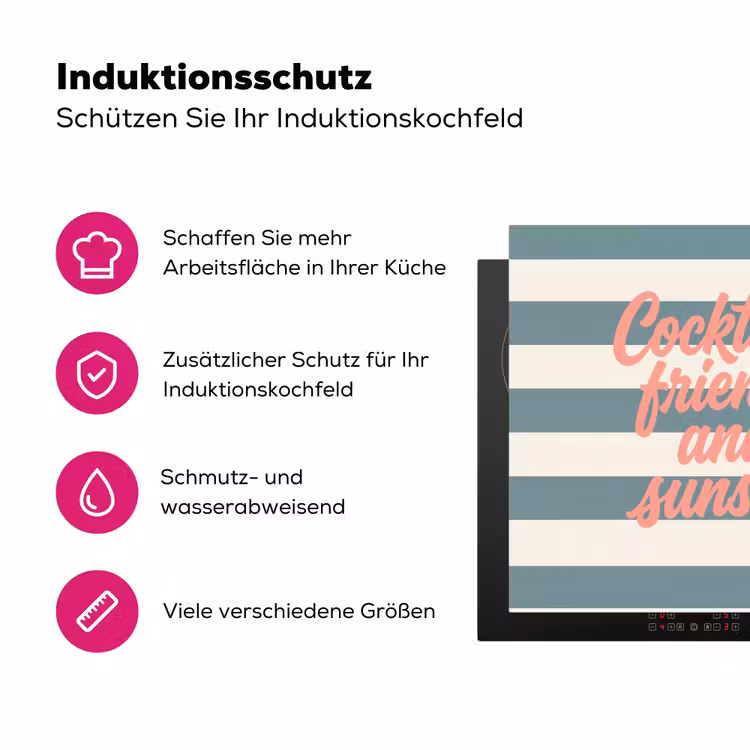 Cocktails - Strepen - Blauw - Koraal Inductie beschermer vinyl 3mm middel -zzzzzzz-lf-ups
