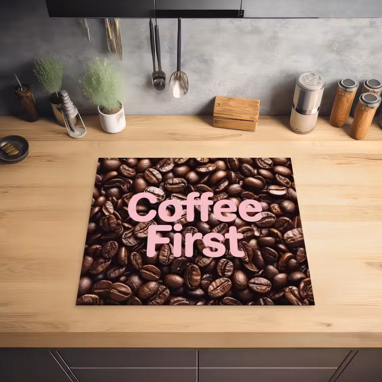 Coffee First - Koffiebonen - Roze Inductie beschermer vinyl 3mm middel -sfeer5