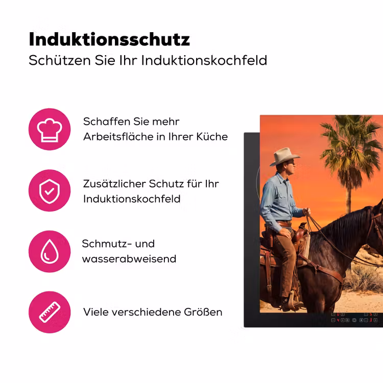 Herdabdeckplatte - Cowboy – Pferd – Wüste - Cowboy - Paard - Woestijn Inductie beschermer vinyl 3mm middel
