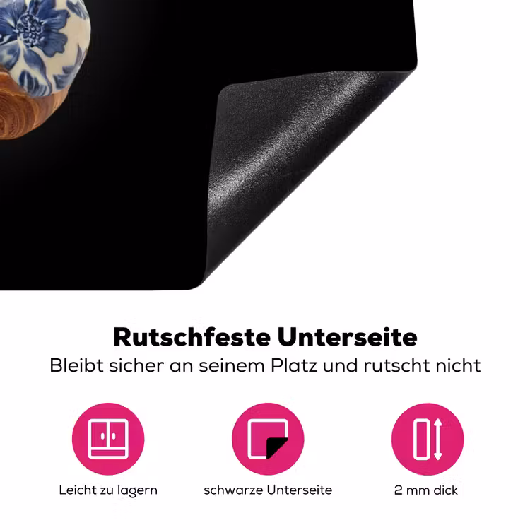 Croissant - Bloemenpatroon - Delftsblauw Inductie beschermer vinyl 3mm klein -zzzzzzz-lf-onderkant