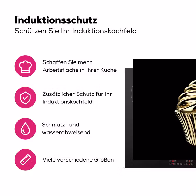 Cupcake - Eten - Goud - Zwart Inductie beschermer vinyl 3mm klein -zzzzzzz-lf-ups