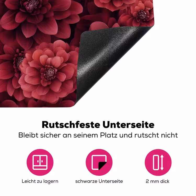 Dahlias - Bloemen - Rood Inductie beschermer vinyl 3mm klein 276 -zzzzzzz-lf-onderkant