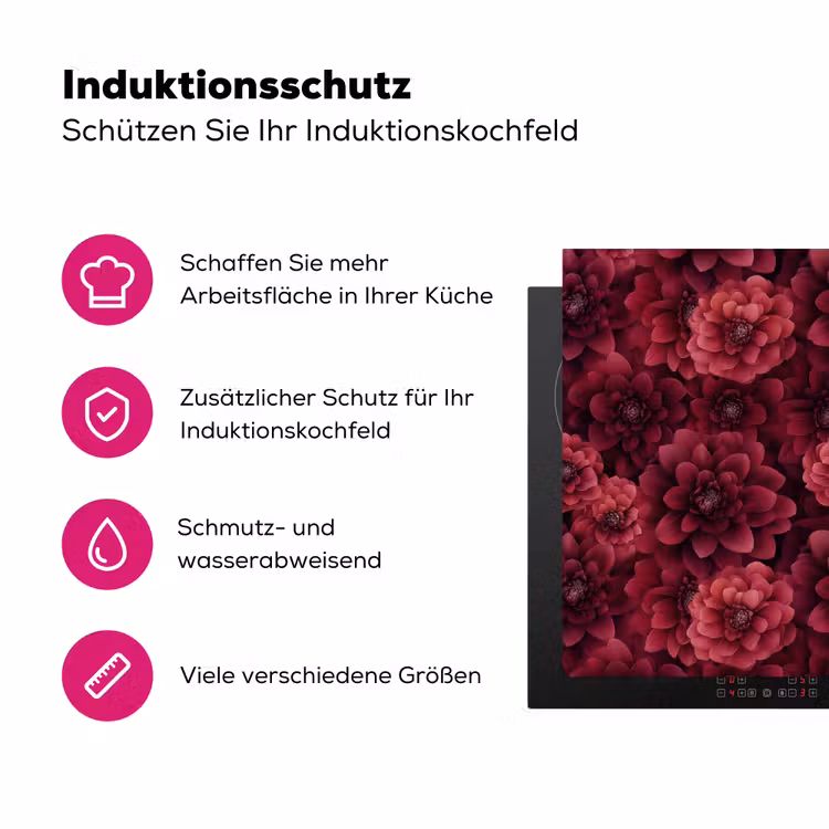 Dahlias - Bloemen - Rood Inductie beschermer vinyl 3mm klein 276 -zzzzzzz-lf-ups