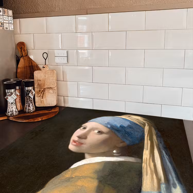 Meisje met de Parel - Schilderij van Johannes Vermeer Inductie beschermer vinyl 3mm middel -sfeer3
