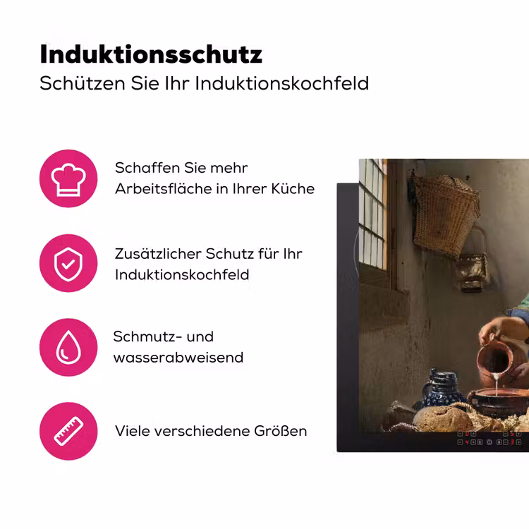 Het melkmeisje - Schilderij van Johannes Vermeer Inductie beschermer vinyl 3mm klein -zzzzzzz-lf-ups