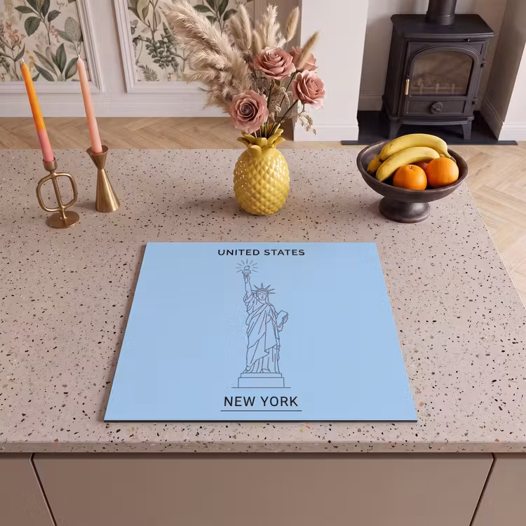Monument - Vrijheidsbeeld - New York - Minimalistisch - Blauw Inductie beschermer vinyl 3mm middel -sfeer3