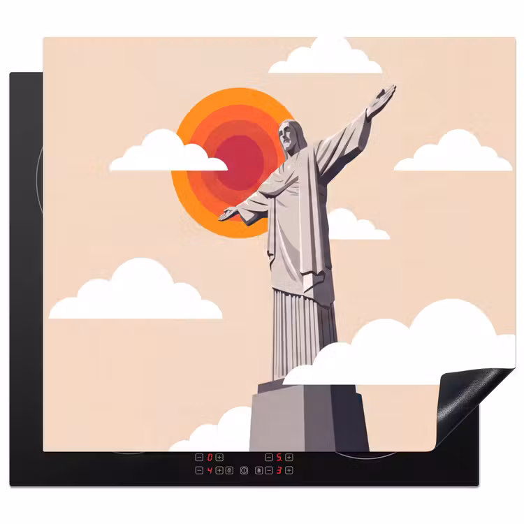 Monument - Stad - Zonsondergang - Minimalistisch - Oranje Inductie beschermer vinyl 3mm middel -3d