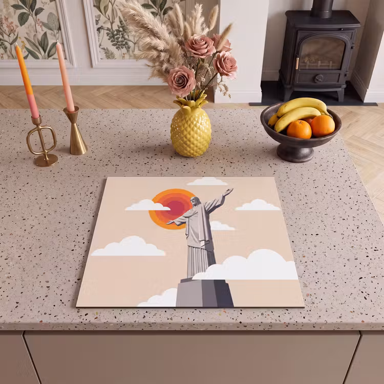 Monument - Stad - Zonsondergang - Minimalistisch - Oranje Inductie beschermer vinyl 3mm middel -sfeer3