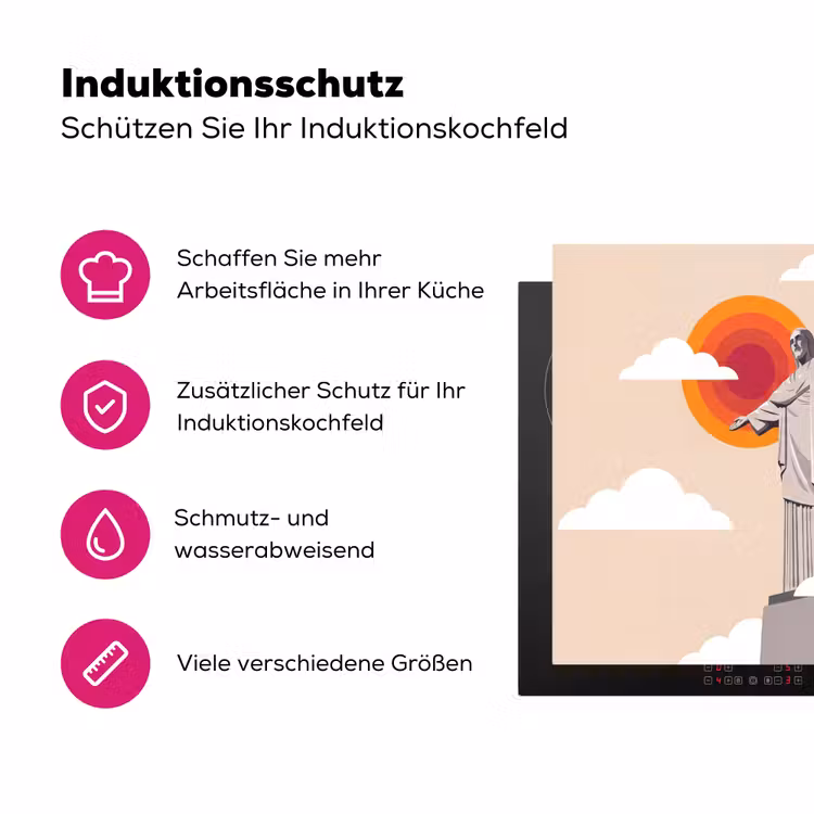 Monument - Stad - Zonsondergang - Minimalistisch - Oranje Inductie beschermer vinyl 3mm middel -zzzzzzz-lf-ups