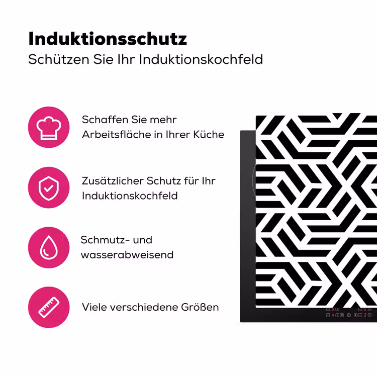 Design - Geometrie - Patroon - Zwart - Wit Inductie beschermer vinyl 3mm klein 276 -zzzzzzz-lf-ups