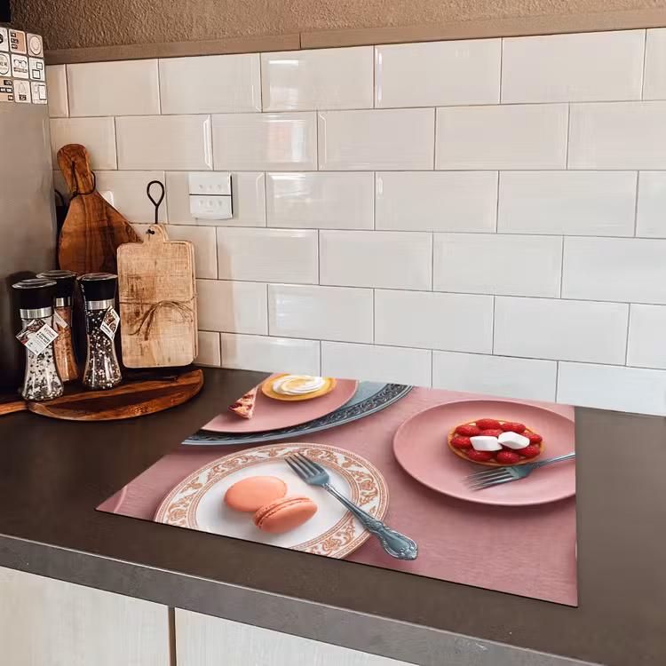 Dessert - Taart - Gebak - Zoet - Roze Inductie beschermer vinyl 3mm middel -sfeer3