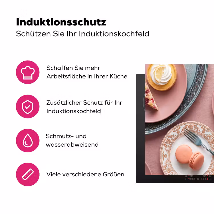 Dessert - Taart - Gebak - Zoet - Roze Inductie beschermer vinyl 3mm middel -zzzzzzz-lf-ups