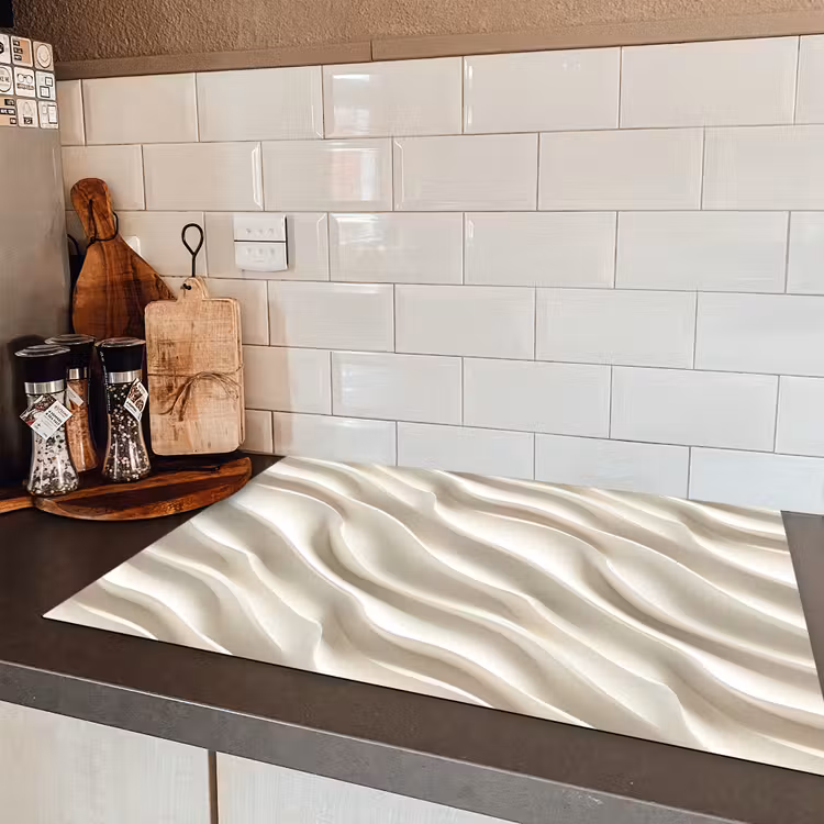Diagonaal - Golven - Crème Inductie beschermer vinyl 3mm klein 276 -sfeer3