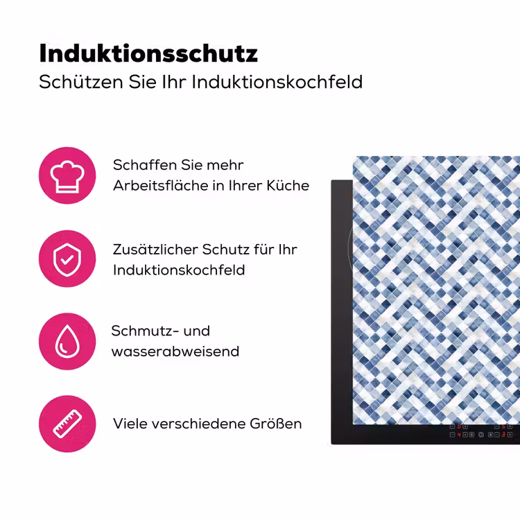 Chic - Diamant - Blauw - Wit Inductie beschermer vinyl 3mm klein 276 -zzzzzzz-lf-ups