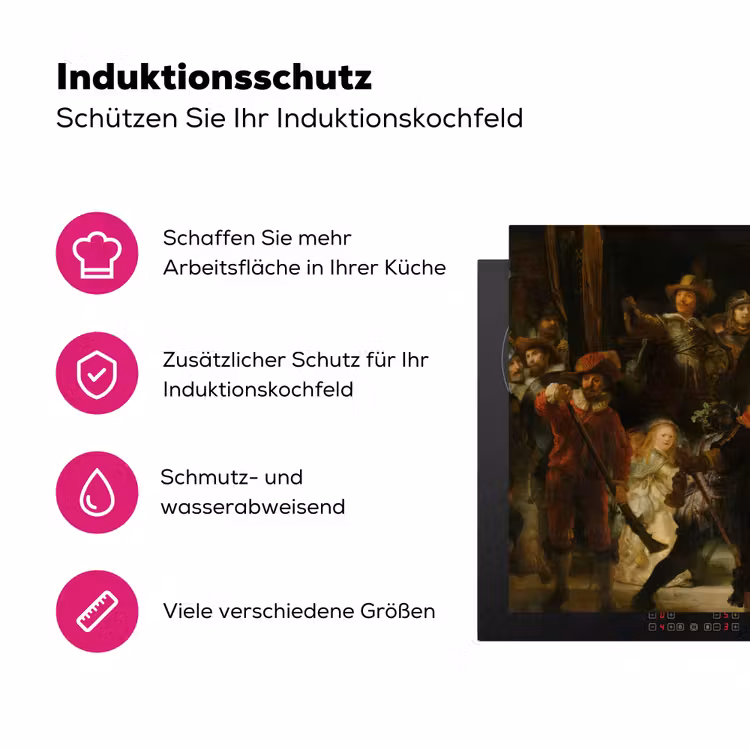 De Nachtwacht - Schilderij van Rembrandt van Rijn Inductie beschermer vinyl 3mm klein -zzzzzzz-lf-ups