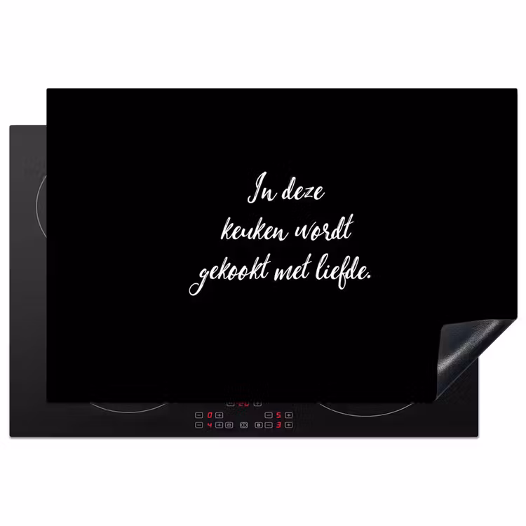 In deze keuken wordt gekookt met liefde - Koken - Spreuken - Quotes - Liefde Inductie beschermer vinyl 3mm klein -3d