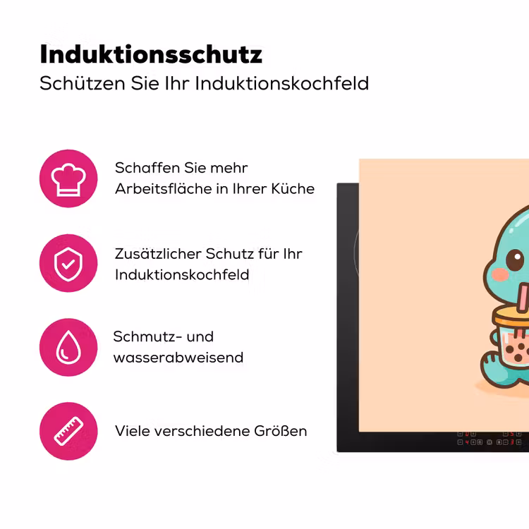 Dino - Boba - kawaii - Oranje Inductie beschermer vinyl 3mm klein -zzzzzzz-lf-ups