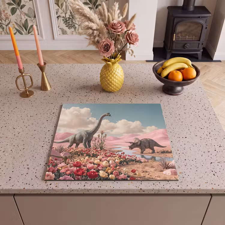 Herdabdeckplatte - Dinosaurier – Rosa – Landschaft - Dinosaurus - Roze - Landschap Inductie beschermer vinyl 3mm middel