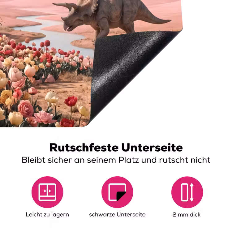 Herdabdeckplatte - Dinosaurier – Rosa – Landschaft - Dinosaurus - Roze - Landschap Inductie beschermer vinyl 3mm middel