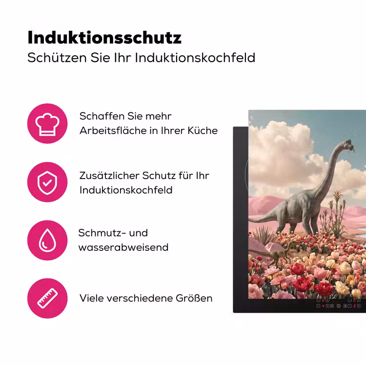 Herdabdeckplatte - Dinosaurier – Rosa – Landschaft - Dinosaurus - Roze - Landschap Inductie beschermer vinyl 3mm middel