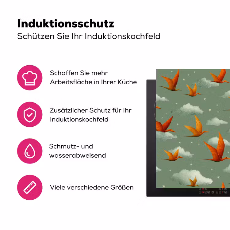 Dinosaurussen - Wolken - Sterren - Oranje Inductie beschermer vinyl 3mm klein -zzzzzzz-lf-ups