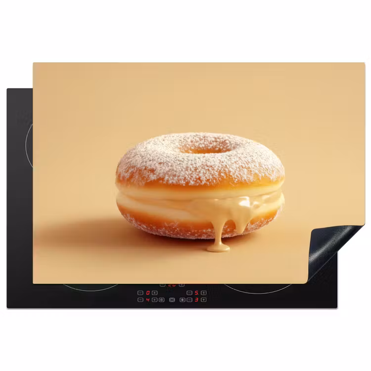 Donut - Romig - Poedersuiker - Beige Inductie beschermer vinyl 3mm klein -3d