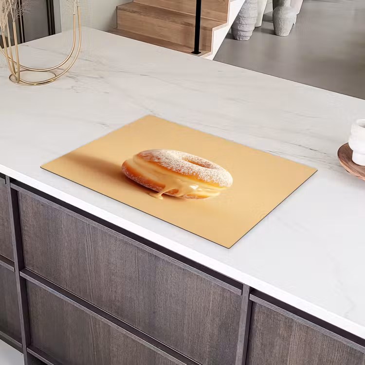 Donut - Romig - Poedersuiker - Beige Inductie beschermer vinyl 3mm klein -sfeer8