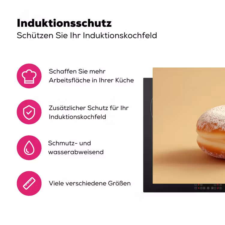Donut - Romig - Poedersuiker - Beige Inductie beschermer vinyl 3mm klein -zzzzzzz-lf-ups