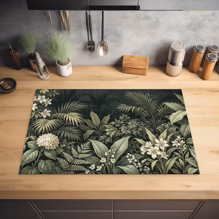 Jungle - Bladeren - Botanisch - Groen Inductie beschermer vinyl 3mm klein -sfeer5