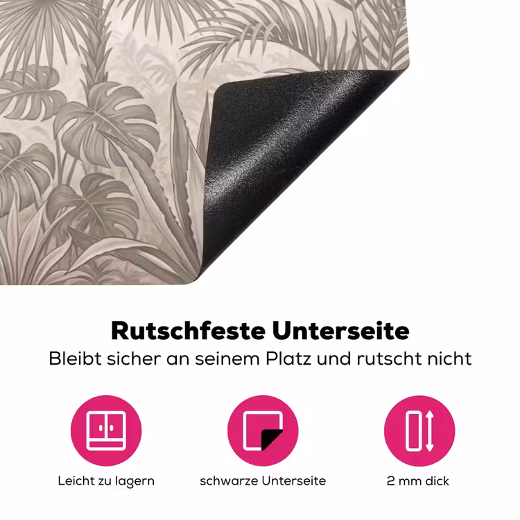 Jungle - Tropisch - Natuur -Vintage - Beige Inductie beschermer vinyl 3mm klein -zzzzzzz-lf-onderkant