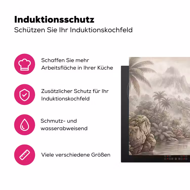 Jungle - Watervallen - Tropisch - Illustratie Inductie beschermer vinyl 3mm klein -zzzzzzz-lf-ups