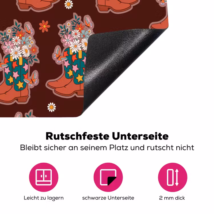 Retro - Disco - Laarzen - Bloemen - Multi Inductie beschermer vinyl 3mm klein 276 -zzzzzzz-lf-onderkant