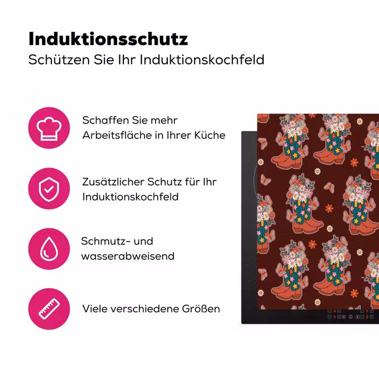 Retro - Disco - Laarzen - Bloemen - Multi Inductie beschermer vinyl 3mm klein 276 -zzzzzzz-lf-ups