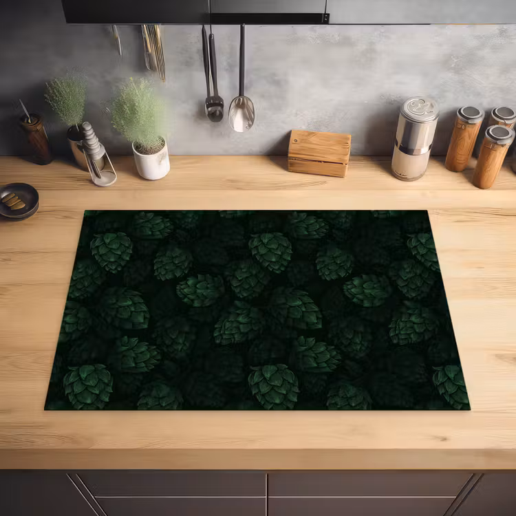 Donker - Groen - Hopbellen - Botanisch - Illustratie Inductie beschermer vinyl 3mm klein 276 -sfeer5