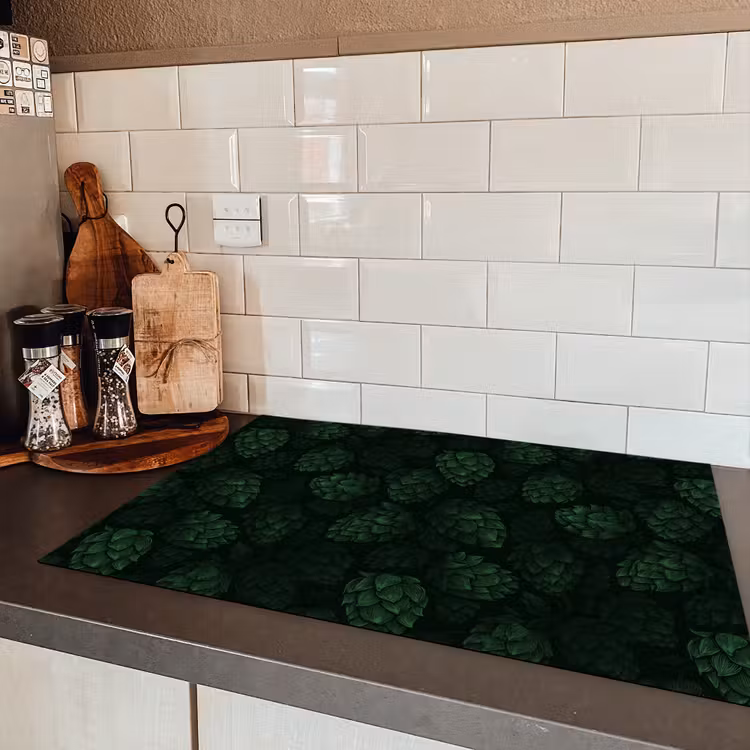 Donker - Groen - Hopbellen - Botanisch - Illustratie Inductie beschermer vinyl 3mm klein 276 -sfeer3